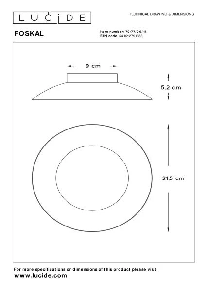 Lucide FOSKAL - Deckenleuchte - Ø 21,5 cm - LED - 1x6W 2700K - Silber - TECHNISCH